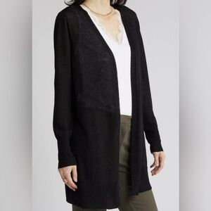 Halogen Side Slit Open Front Black Cardigan Sweater Women’s Size XL Linen Blend